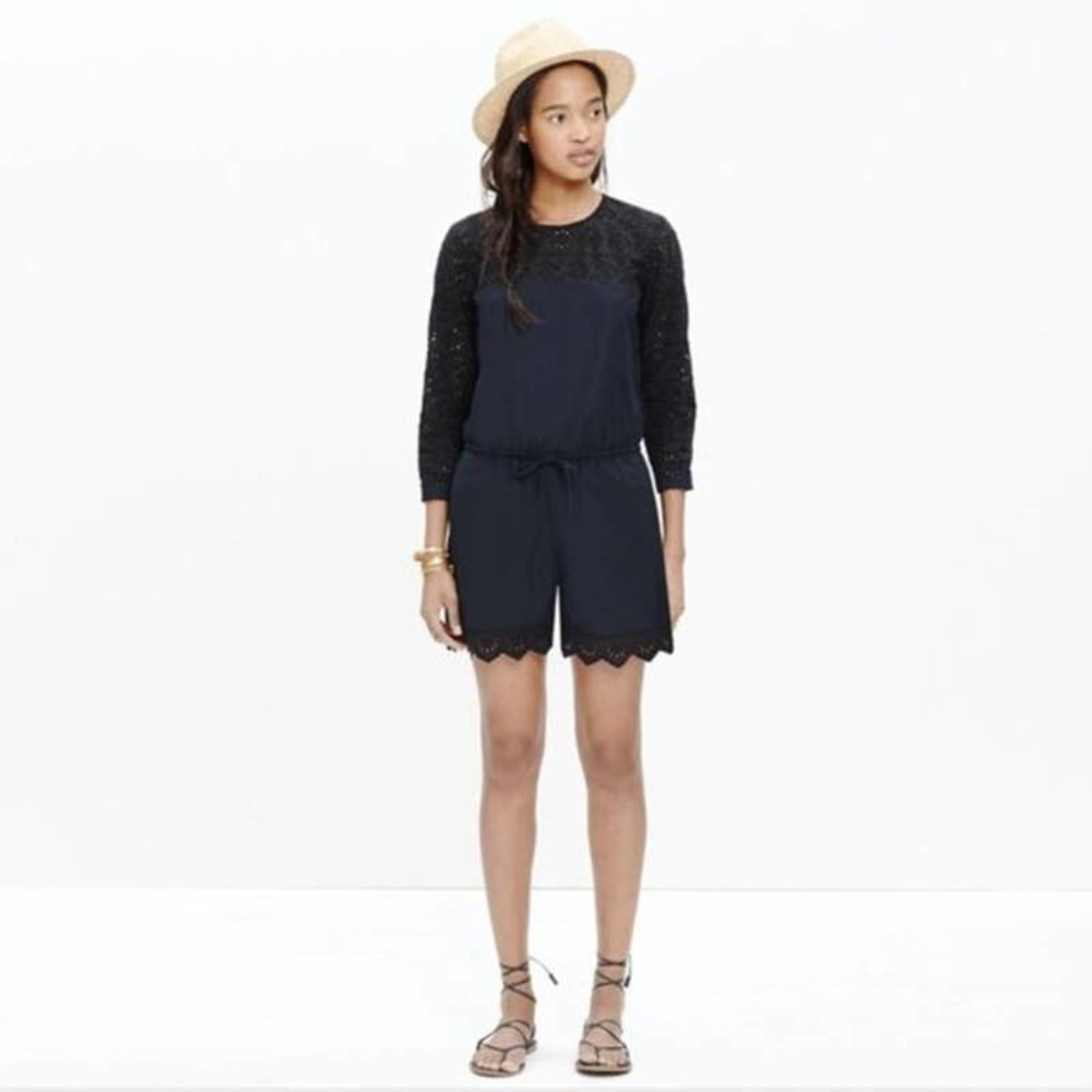 Madewell Eyelet Bistro Cotton Romper Size 4 Black
